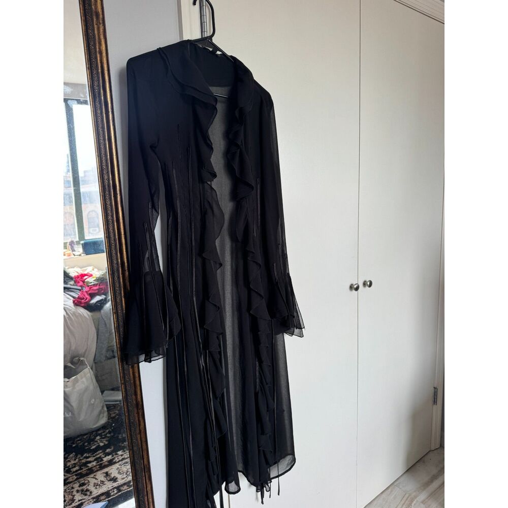 Vintage Sheer Black Robe Fringe Detail Ruffle Bell Sleeve Generation KISS SZ Sm